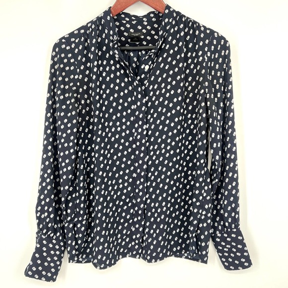Ann Taylor Tops - Ann Taylor Womens Size XS Extra Small Navy Blue Polka Dot Blouse Shirt Top